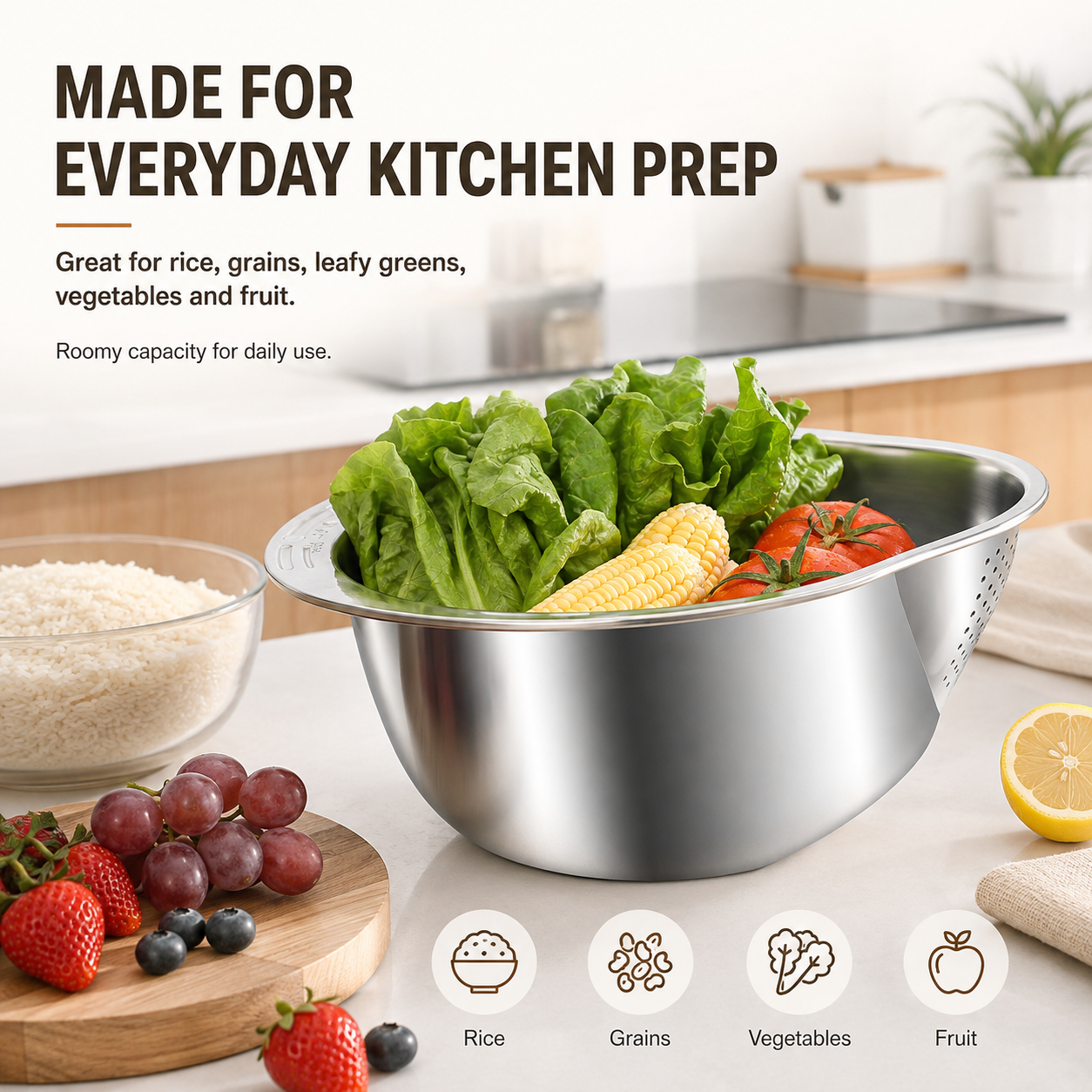 🔥Limited time 50% OFF——304 Stainless Steel Rice Washing &amp; Draining Bowl