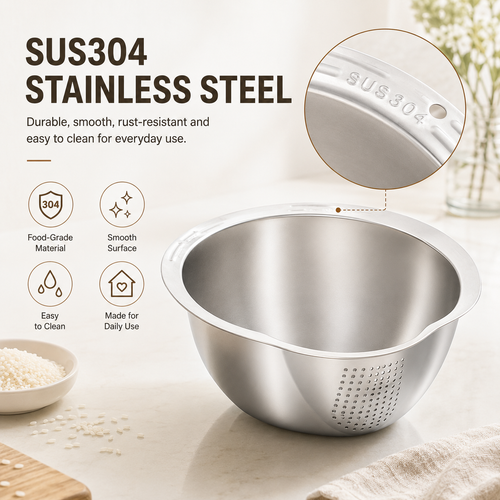 🔥Limited time 50% OFF——304 Stainless Steel Rice Washing &amp; Draining Bowl