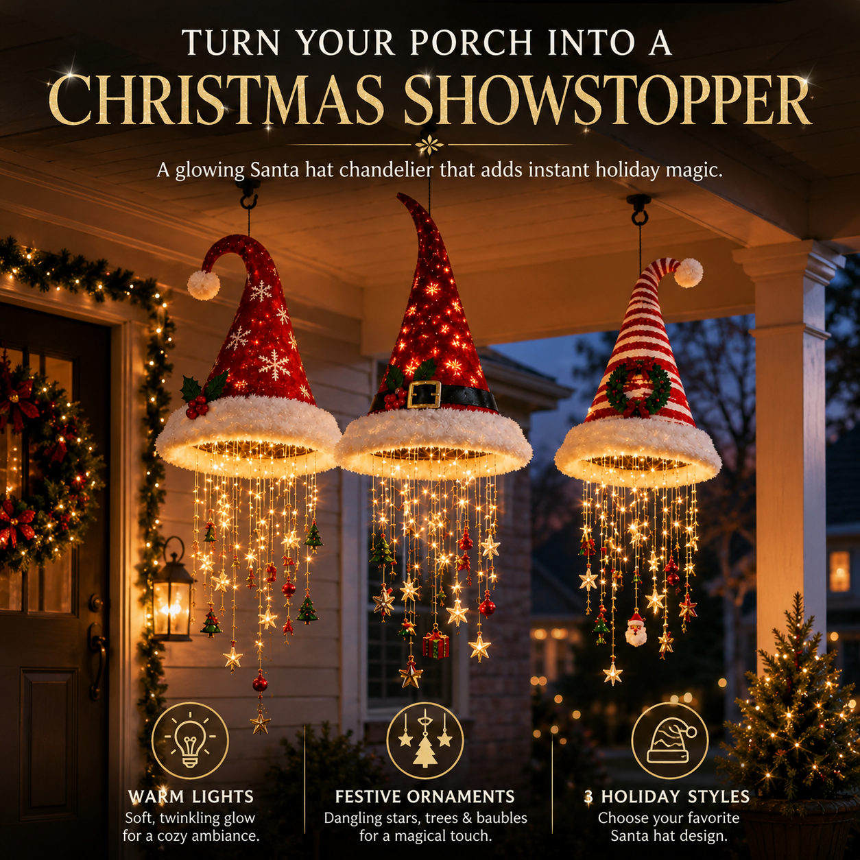 🔥Christmas Sale 49%🎄Lighted Santa Hat Hanging Chandelier