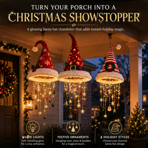 🔥Christmas Sale 49%🎄Lighted Santa Hat Hanging Chandelier