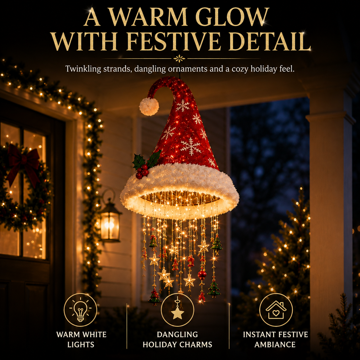 🔥Christmas Sale 49%🎄Lighted Santa Hat Hanging Chandelier