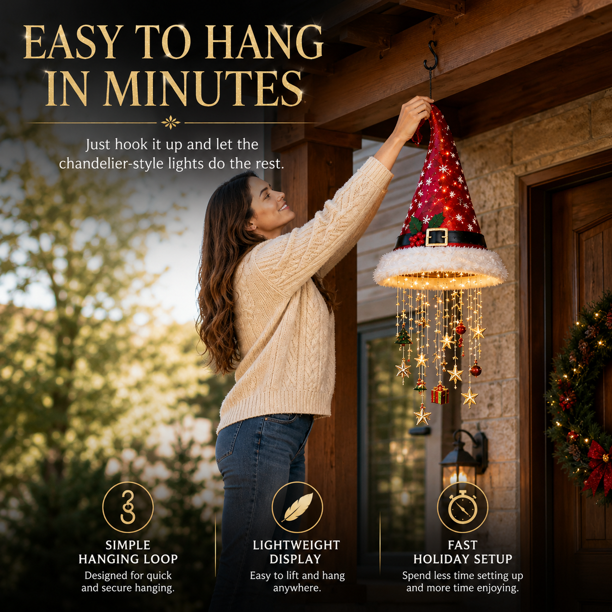 🔥Christmas Sale 49%🎄Lighted Santa Hat Hanging Chandelier