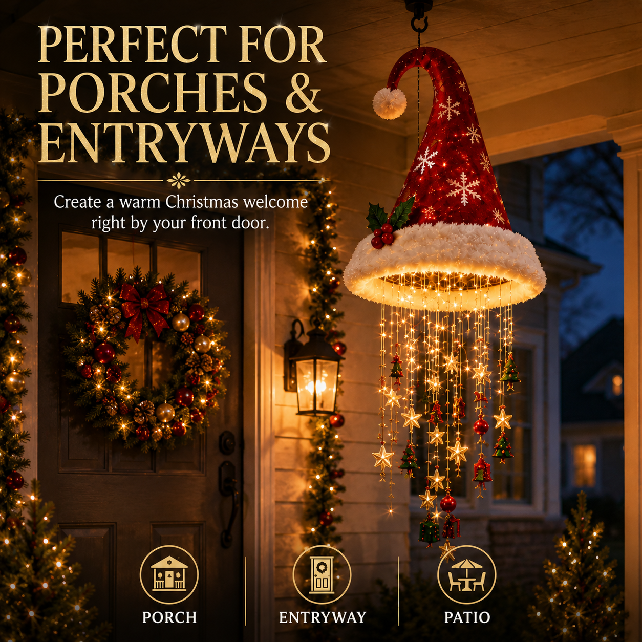 🔥Christmas Sale 49%🎄Lighted Santa Hat Hanging Chandelier
