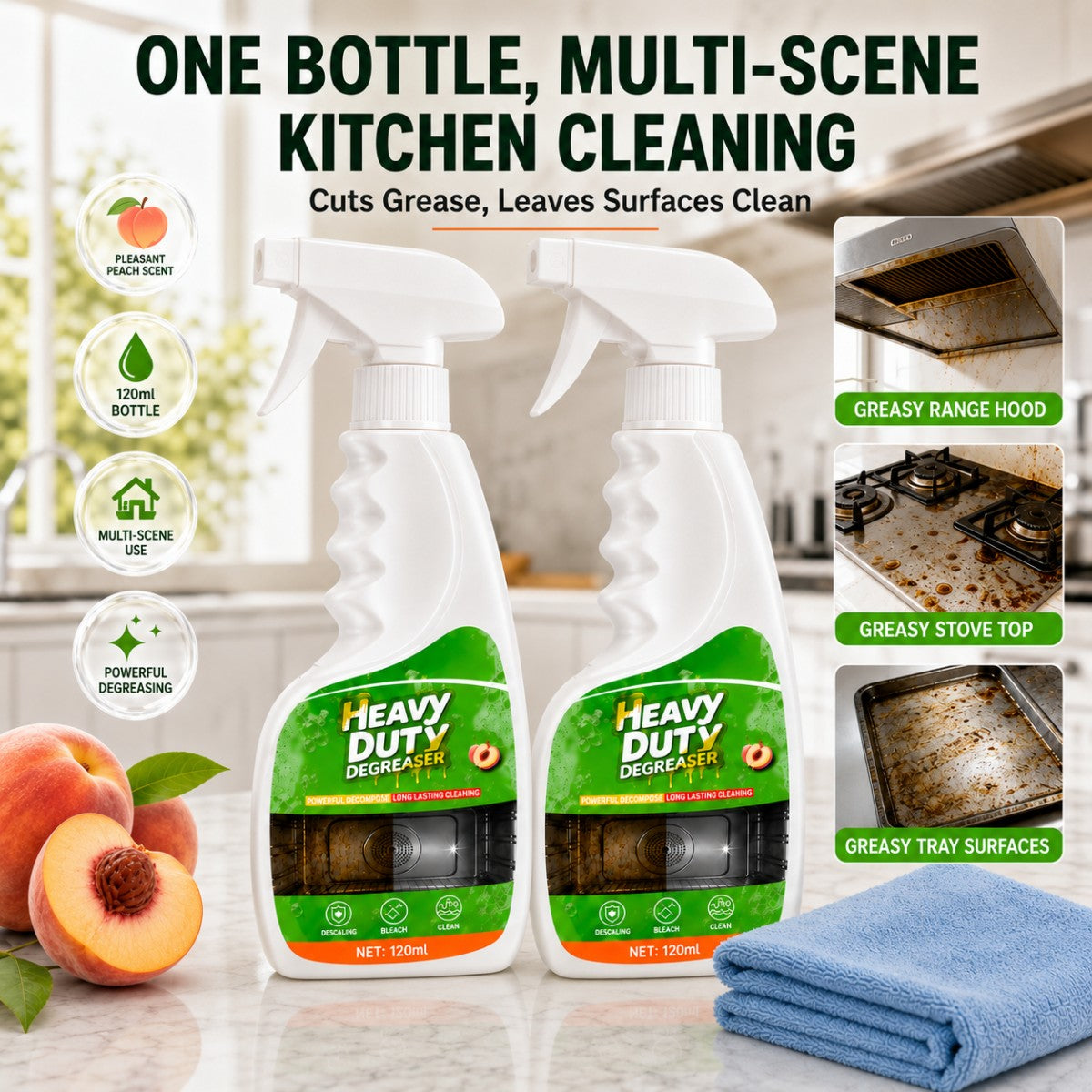Heavy duty grease cleaner for kitchen hoods and stovetops