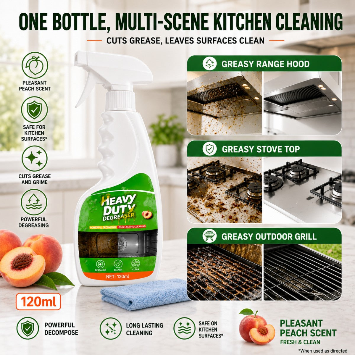Grease cleaning spray before and after household kitchen use