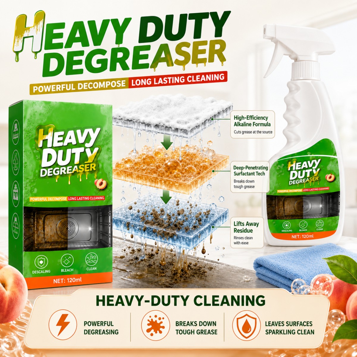 Grease cleaning spray product features and degreasing process