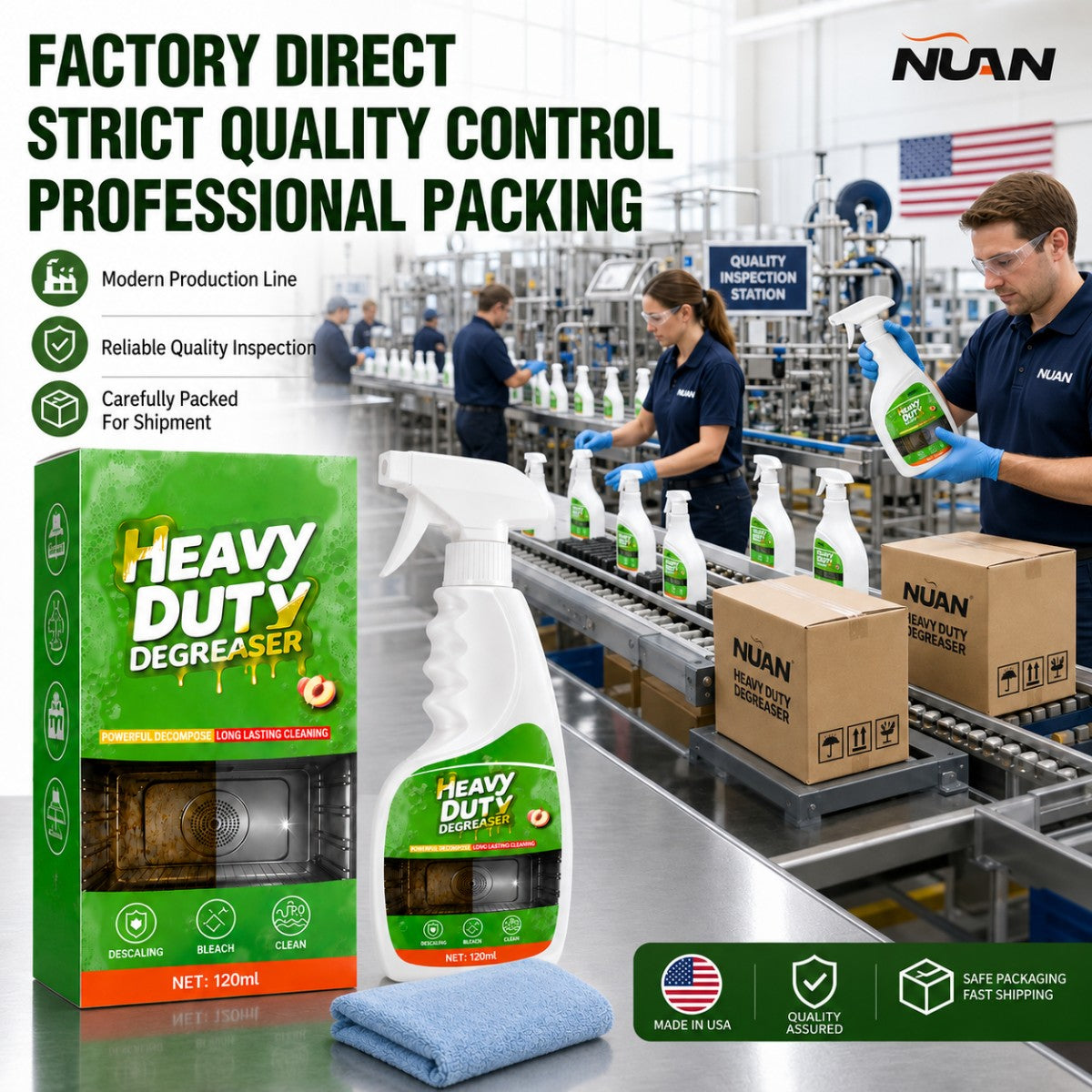 Heavy duty degreaser spray quality control and packaging