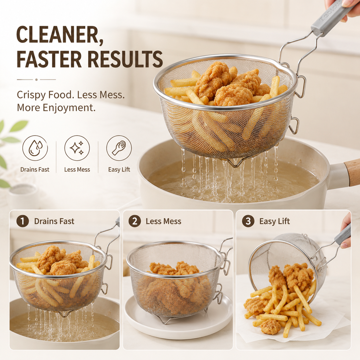 🔥 Limited-time 50% off – 304 stainless steel frying strainer basket