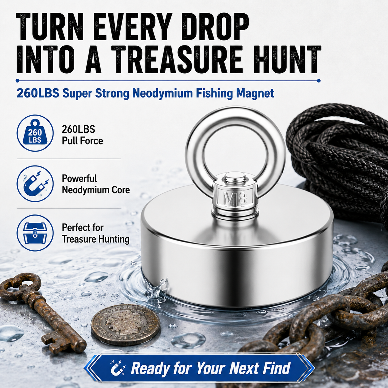 Fishing Magnet – 260LBS Super Strong Neodymium Magnet 🧲