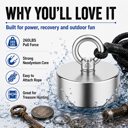 Fishing Magnet – 260LBS Super Strong Neodymium Magnet 🧲
