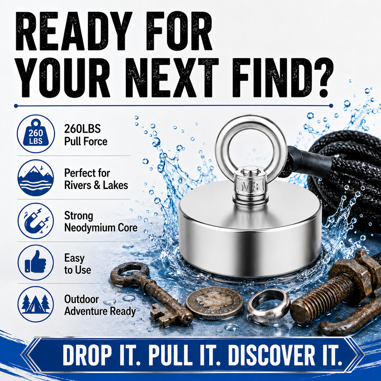 Fishing Magnet – 260LBS Super Strong Neodymium Magnet 🧲