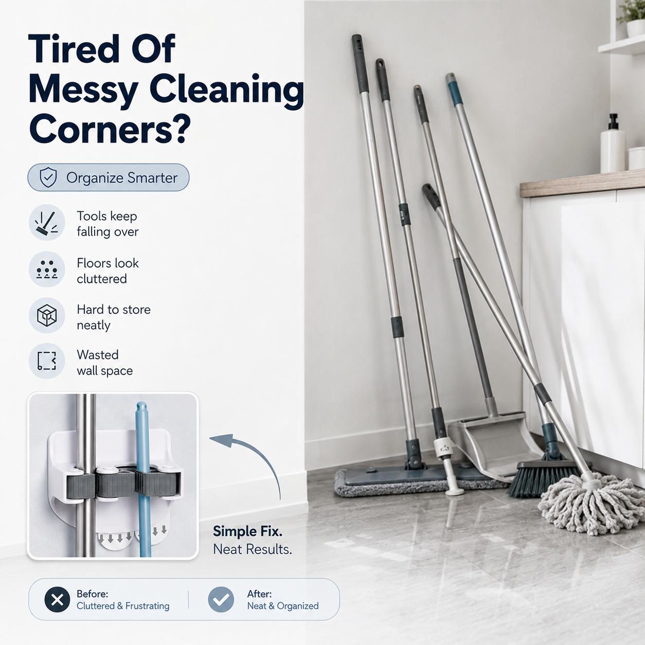 🔥 50% Off Limited Time - No Drill Wall Mounted Broom Holder