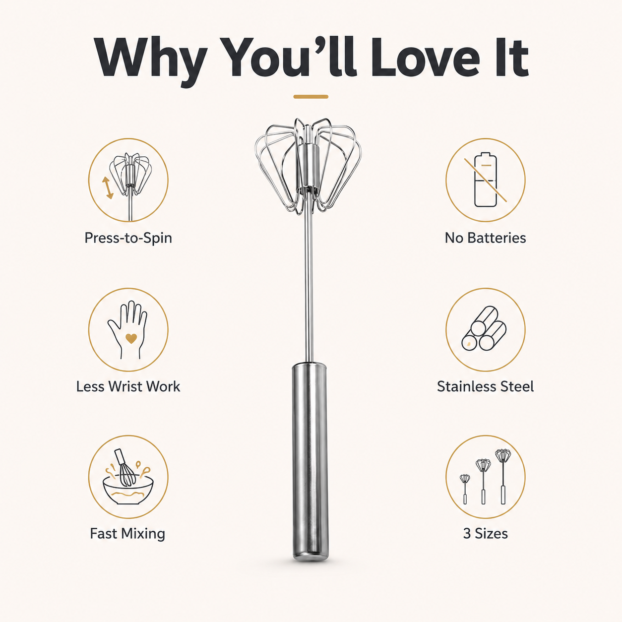 🔥 50% Off Limited Time ——Stainless Steel Semi-Automatic Push Whisk – Handheld Rotary Egg Beater