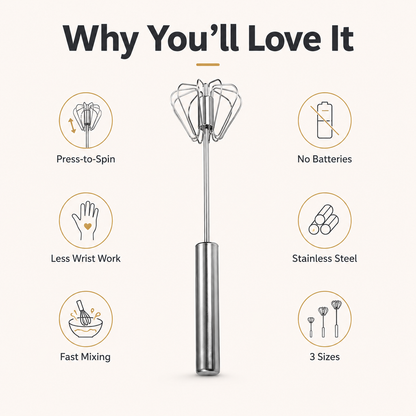 🔥 50% Off Limited Time ——Stainless Steel Semi-Automatic Push Whisk – Handheld Rotary Egg Beater
