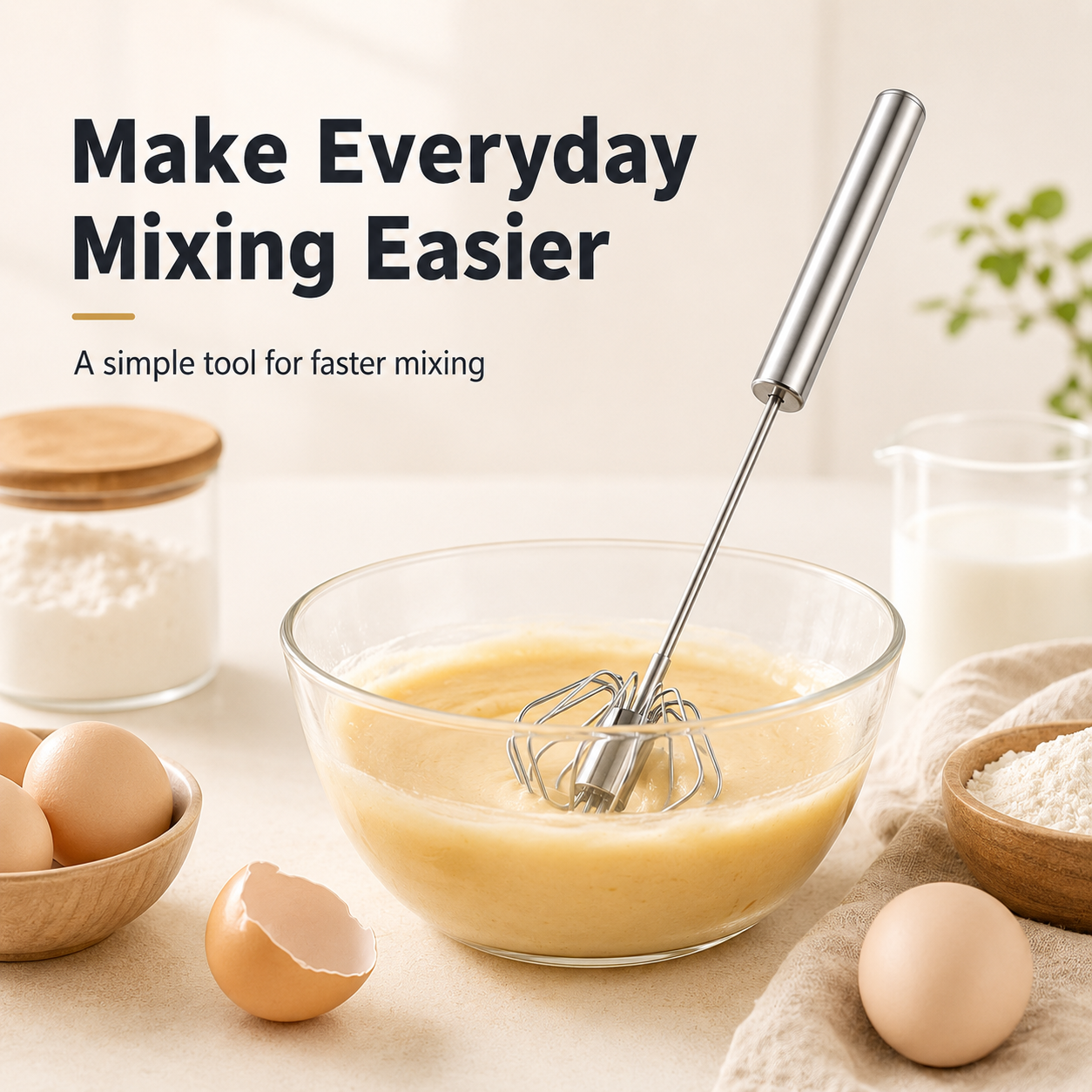 🔥 50% Off Limited Time ——Stainless Steel Semi-Automatic Push Whisk – Handheld Rotary Egg Beater