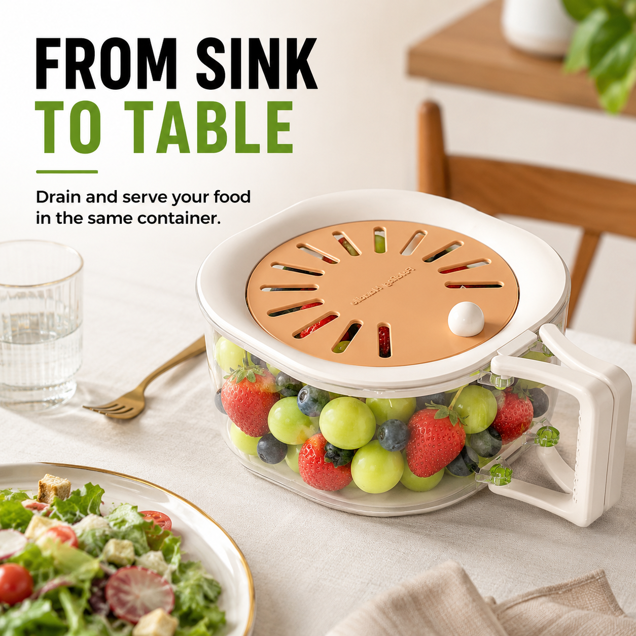 Fruit washing bowl from sink to table