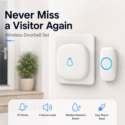 🔥 50% Off Limited Time ——Wireless Doorbell – Long Range Plug-In Door Chime with 57 Melodies