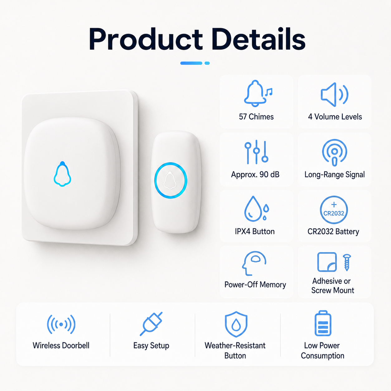 🔥 50% Off Limited Time ——Wireless Doorbell – Long Range Plug-In Door Chime with 57 Melodies