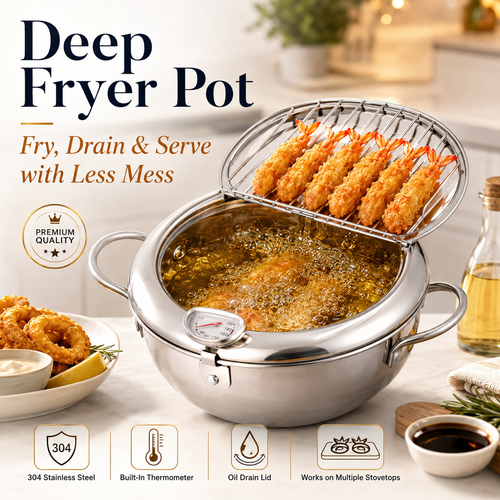 🔥Limited time 50% OFF- Deep Fryer Pot with Oil Drain & Thermometer 🍤🍟