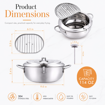 🔥Limited time 50% OFF- Deep Fryer Pot with Oil Drain & Thermometer 🍤🍟
