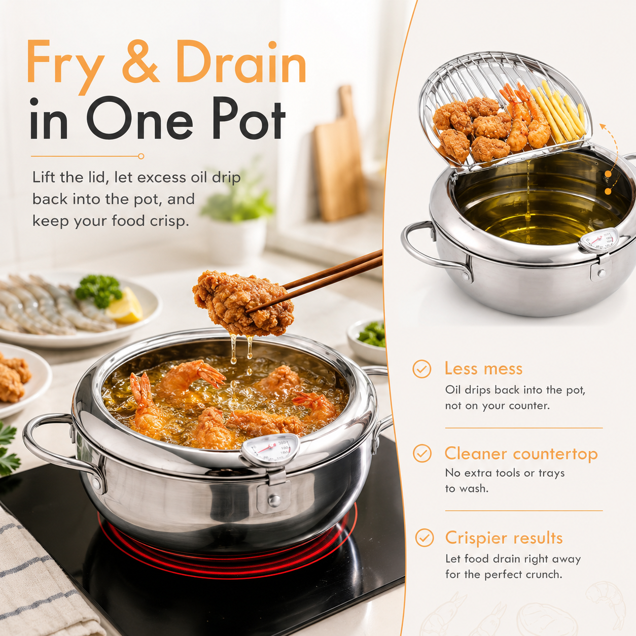 🔥Limited time 50% OFF- Deep Fryer Pot with Oil Drain & Thermometer 🍤🍟