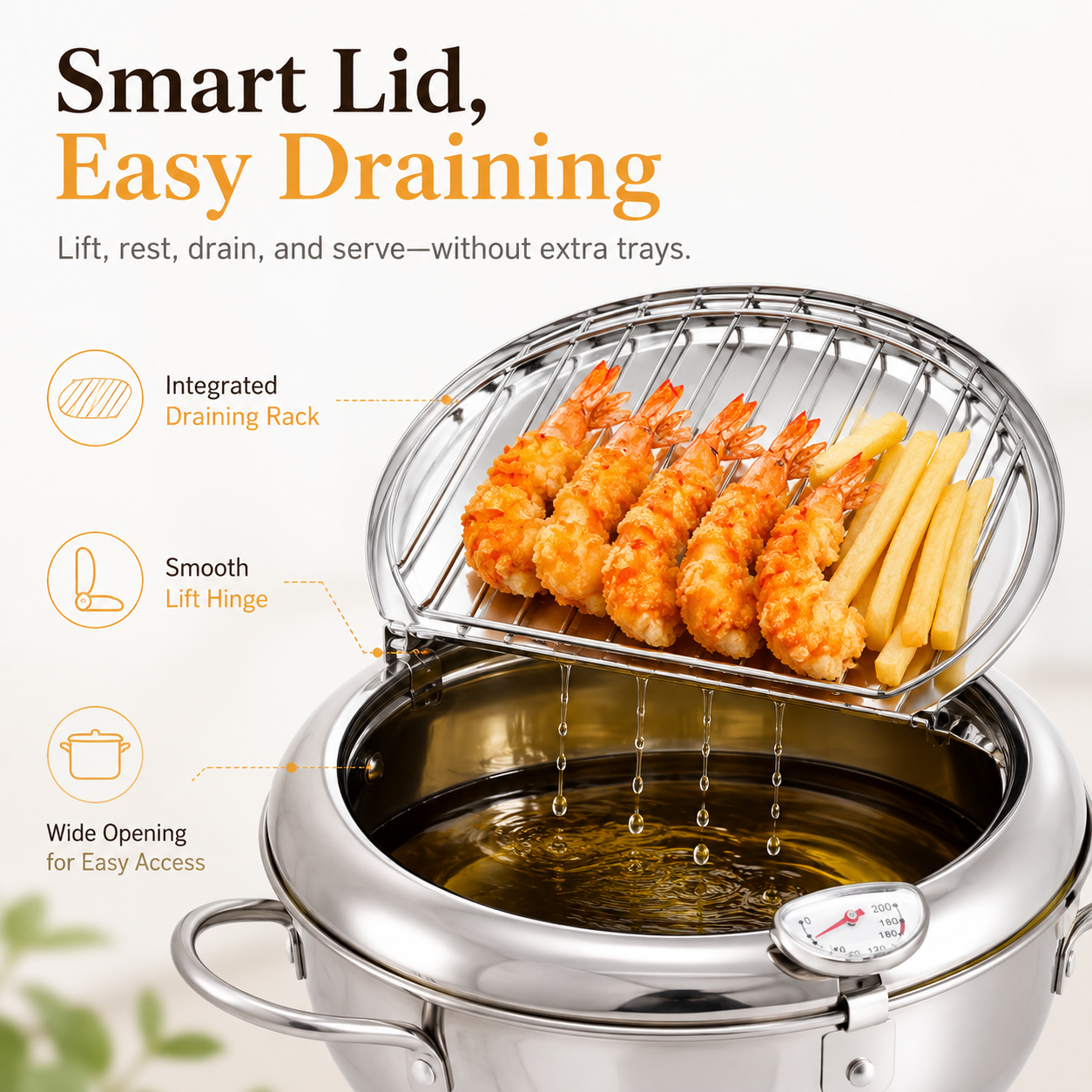 🔥Limited time 50% OFF- Deep Fryer Pot with Oil Drain & Thermometer 🍤🍟