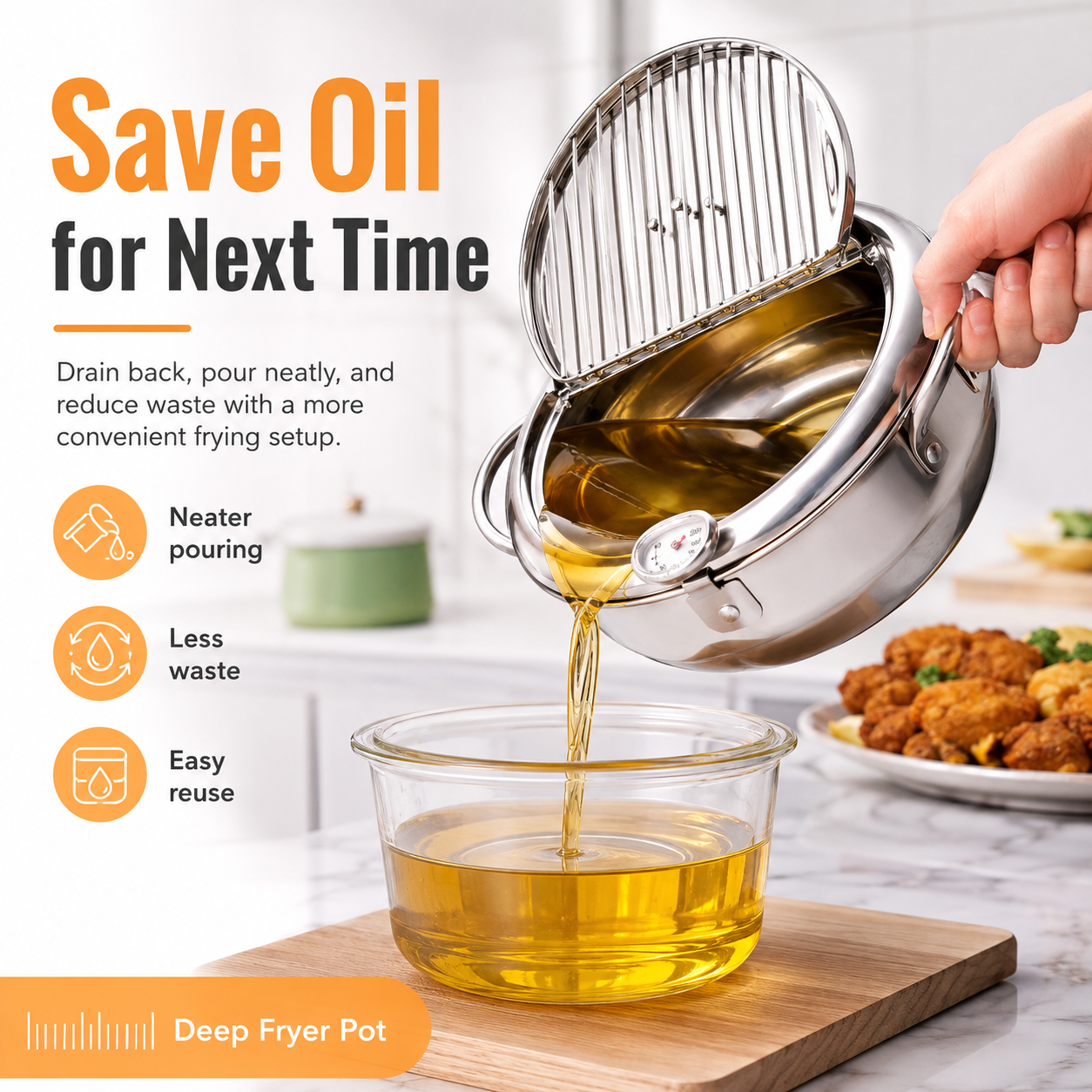 🔥Limited time 50% OFF- Deep Fryer Pot with Oil Drain & Thermometer 🍤🍟