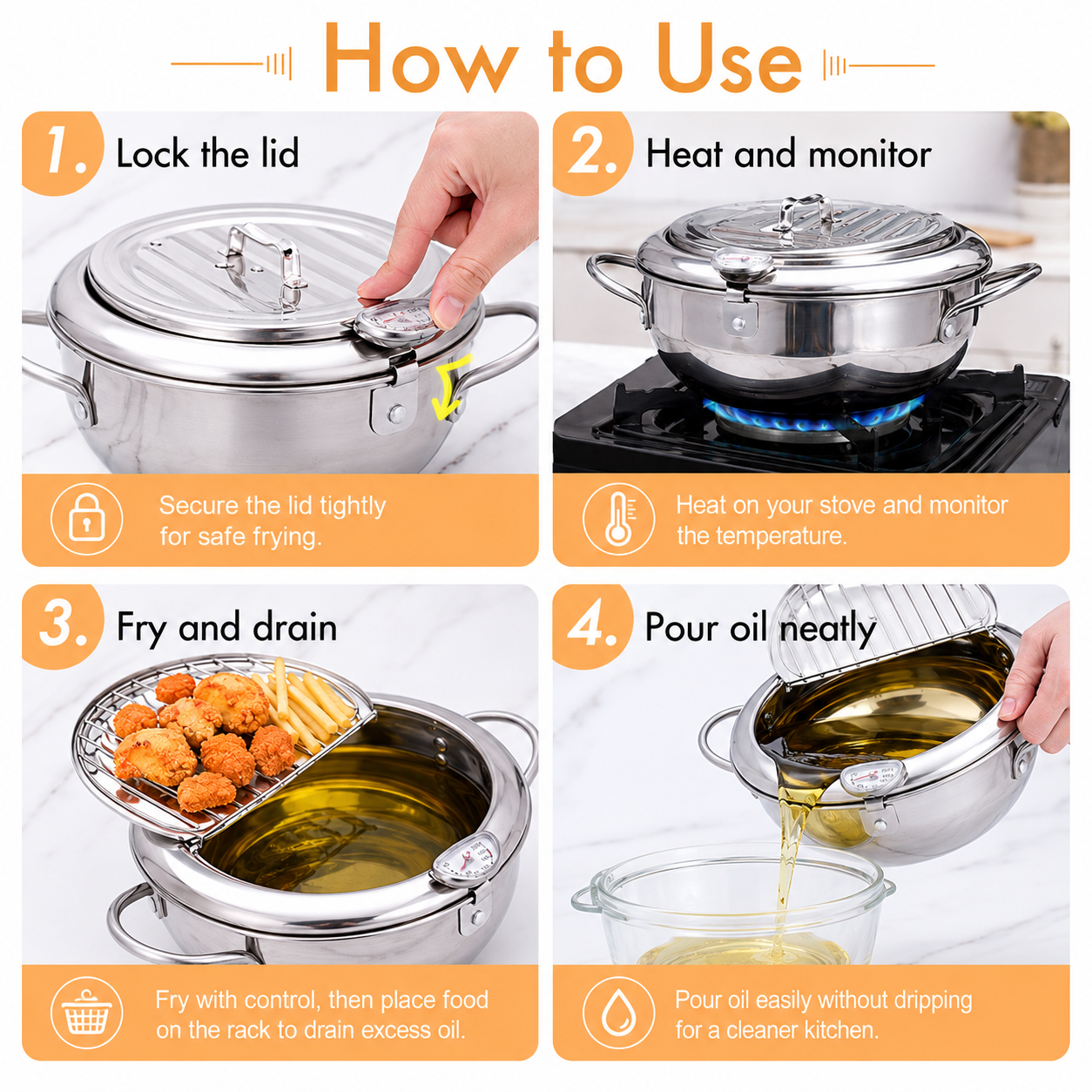 🔥Limited time 50% OFF- Deep Fryer Pot with Oil Drain & Thermometer 🍤🍟