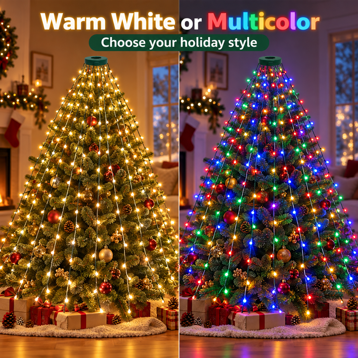 🎄 LED Christmas Tree Lights – 8-Mode Cascading Firefly String Lights (80 in)