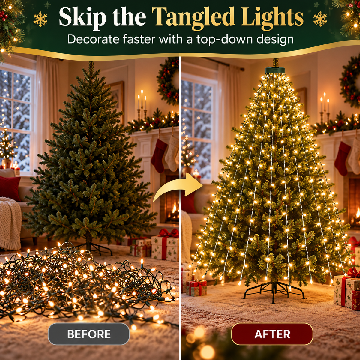 🎄 LED Christmas Tree Lights – 8-Mode Cascading Firefly String Lights (80 in)