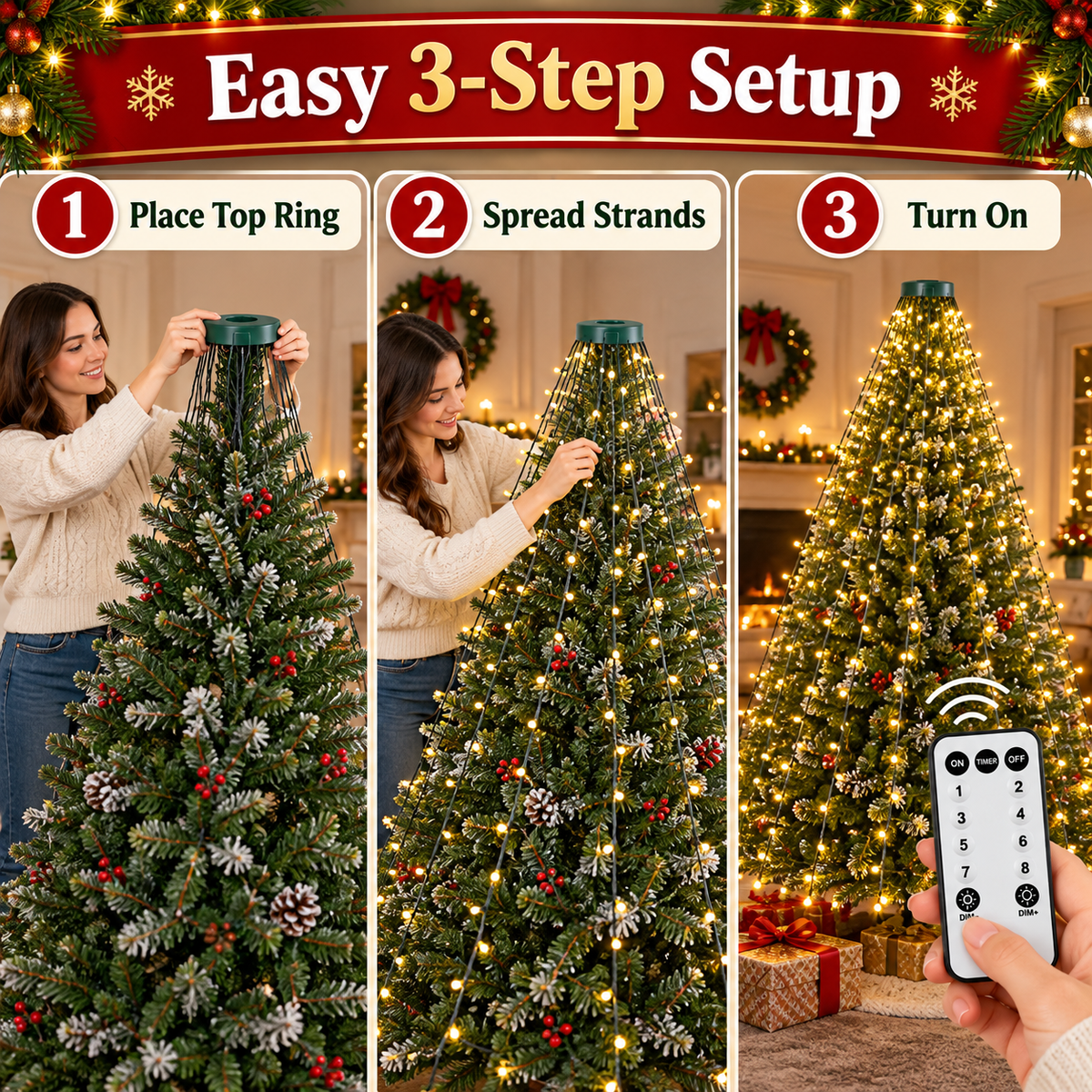 🎄 LED Christmas Tree Lights – 8-Mode Cascading Firefly String Lights (80 in)
