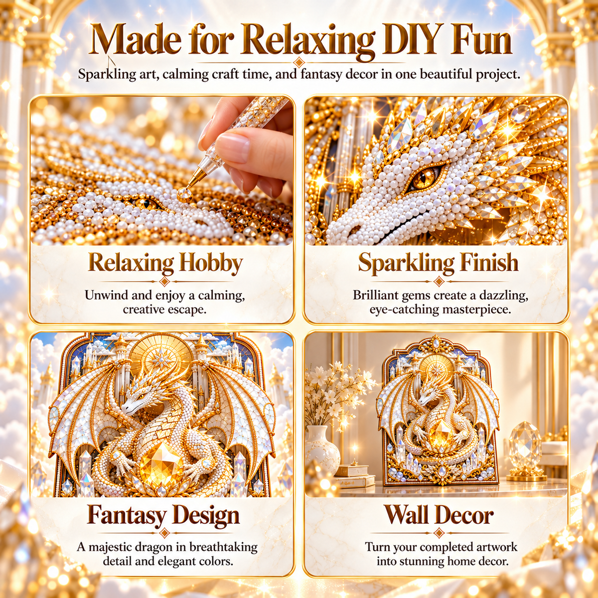 🐉 Dragon Diamond Painting Kit – Holy Guardian Crystal Pearl DIY Fantasy Wall Art