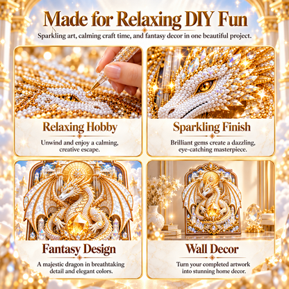 🐉 Dragon Diamond Painting Kit – Holy Guardian Crystal Pearl DIY Fantasy Wall Art