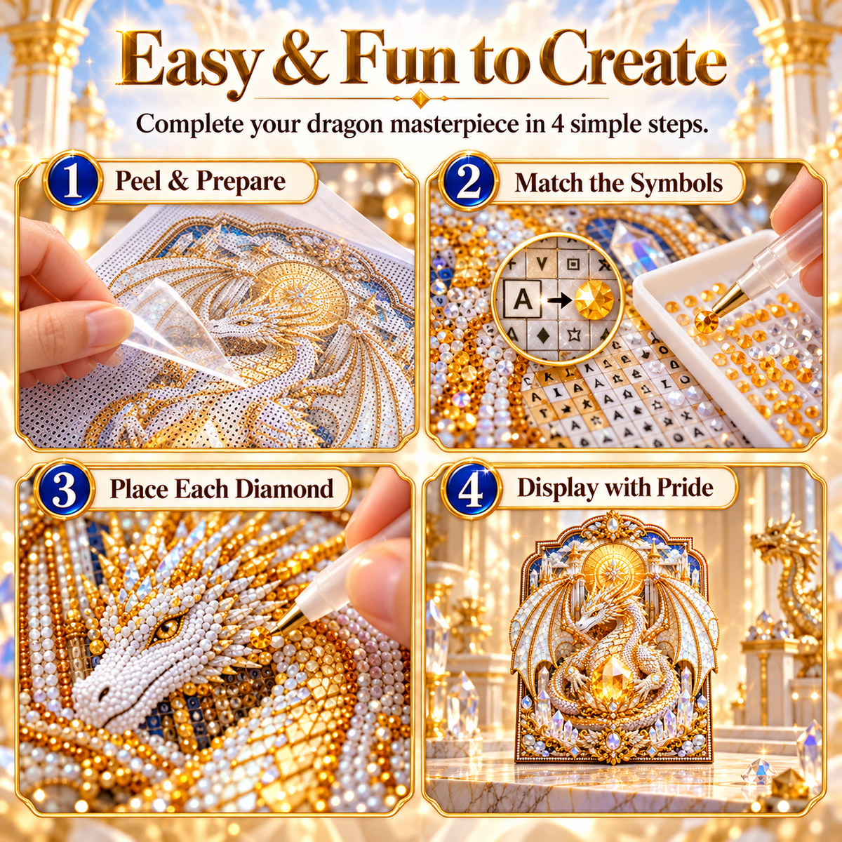 🐉 Dragon Diamond Painting Kit – Holy Guardian Crystal Pearl DIY Fantasy Wall Art