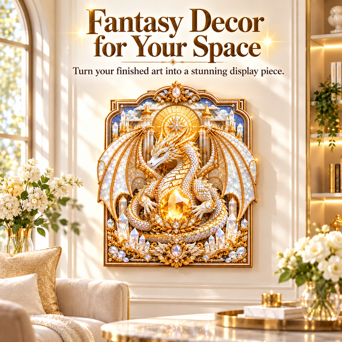🐉 Dragon Diamond Painting Kit – Holy Guardian Crystal Pearl DIY Fantasy Wall Art