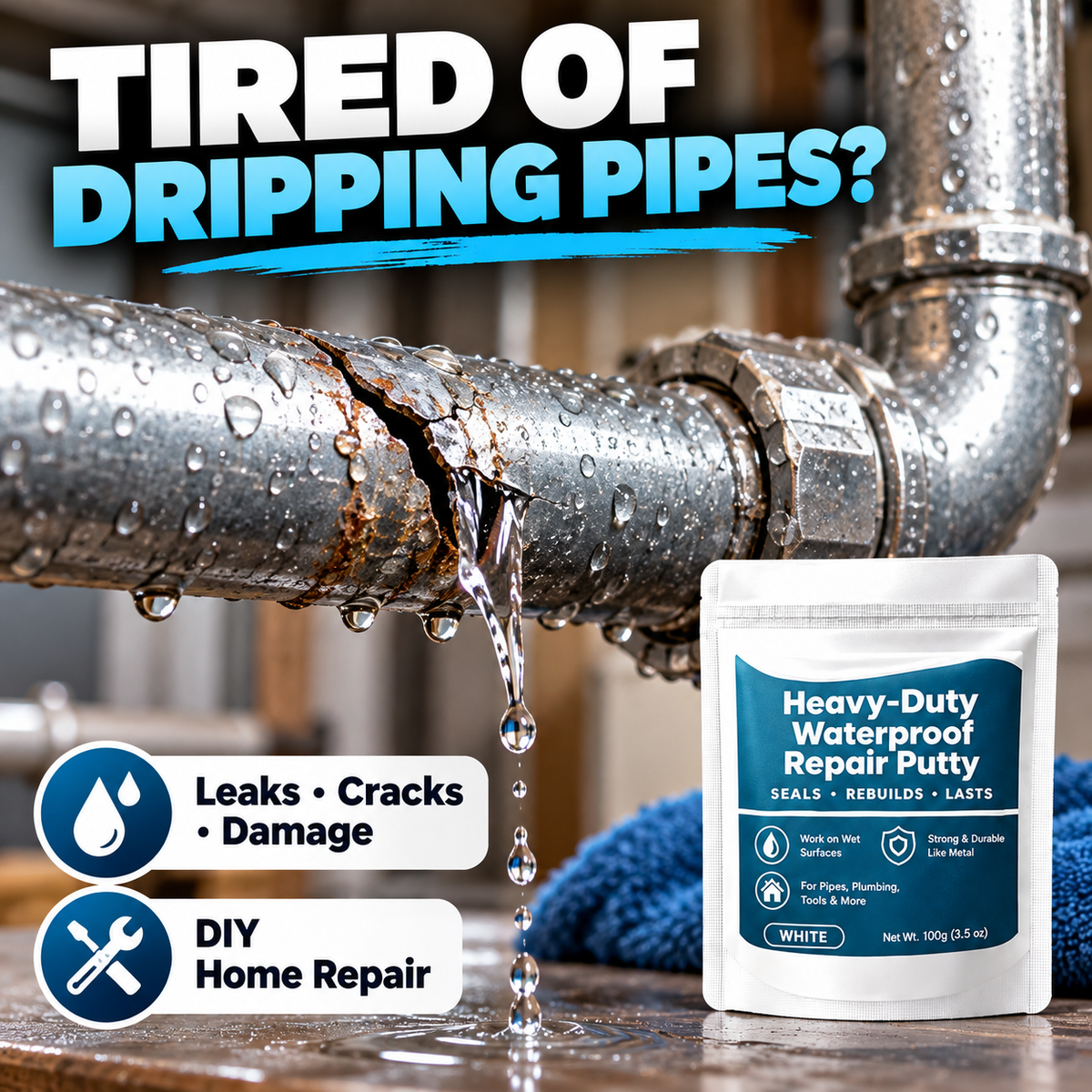 🔧 Heavy-Duty Waterproof Repair Putty – Strong Pipe Leak Repair & Multi-Purpose Fixing Compound