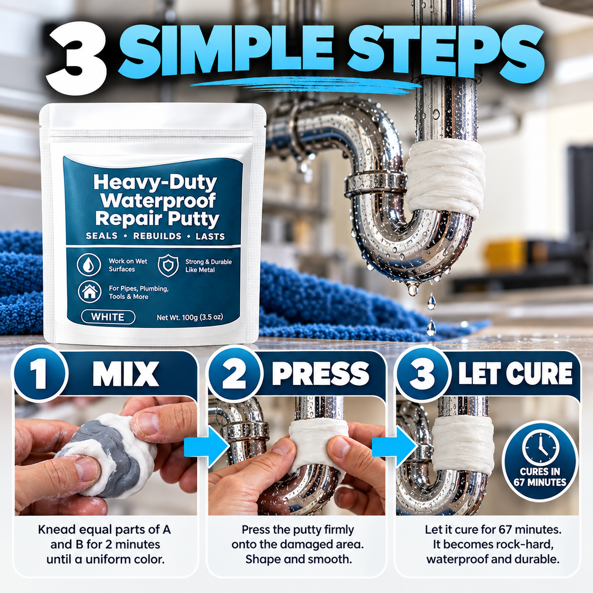 🔧 Heavy-Duty Waterproof Repair Putty – Strong Pipe Leak Repair & Multi-Purpose Fixing Compound
