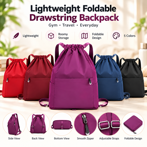 🎒 Lightweight Foldable Drawstring Backpack