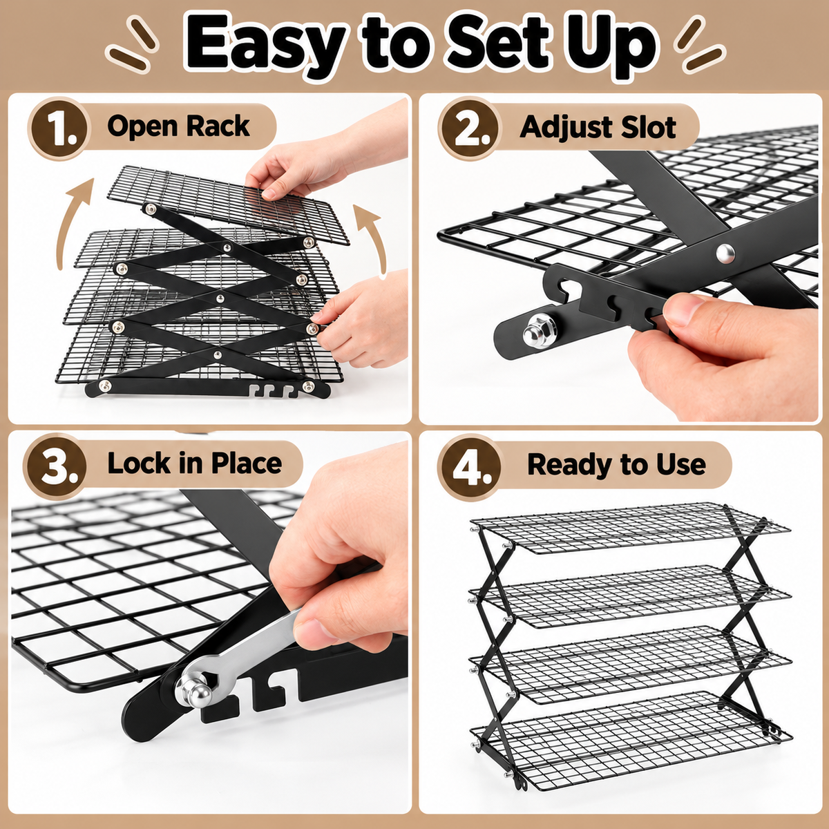 🍪 Adjustable Foldable Cooling Rack – 2 / 3 / 4 Tiers