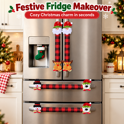 🎄 Christmas Refrigerator Handle Covers – Festive 4-Piece Buffalo Plaid Set