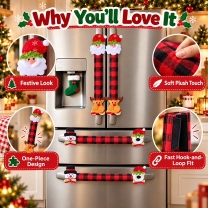 🎄 Christmas Refrigerator Handle Covers – Festive 4-Piece Buffalo Plaid Set