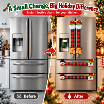 🎄 Christmas Refrigerator Handle Covers – Festive 4-Piece Buffalo Plaid Set