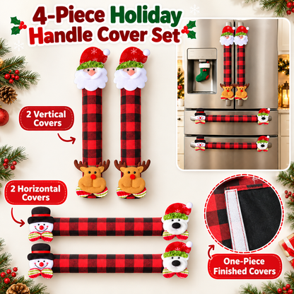 🎄 Christmas Refrigerator Handle Covers – Festive 4-Piece Buffalo Plaid Set