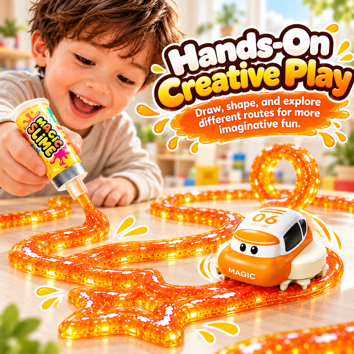🚗 Magic Slime Track Car – DIY Track Building Toy