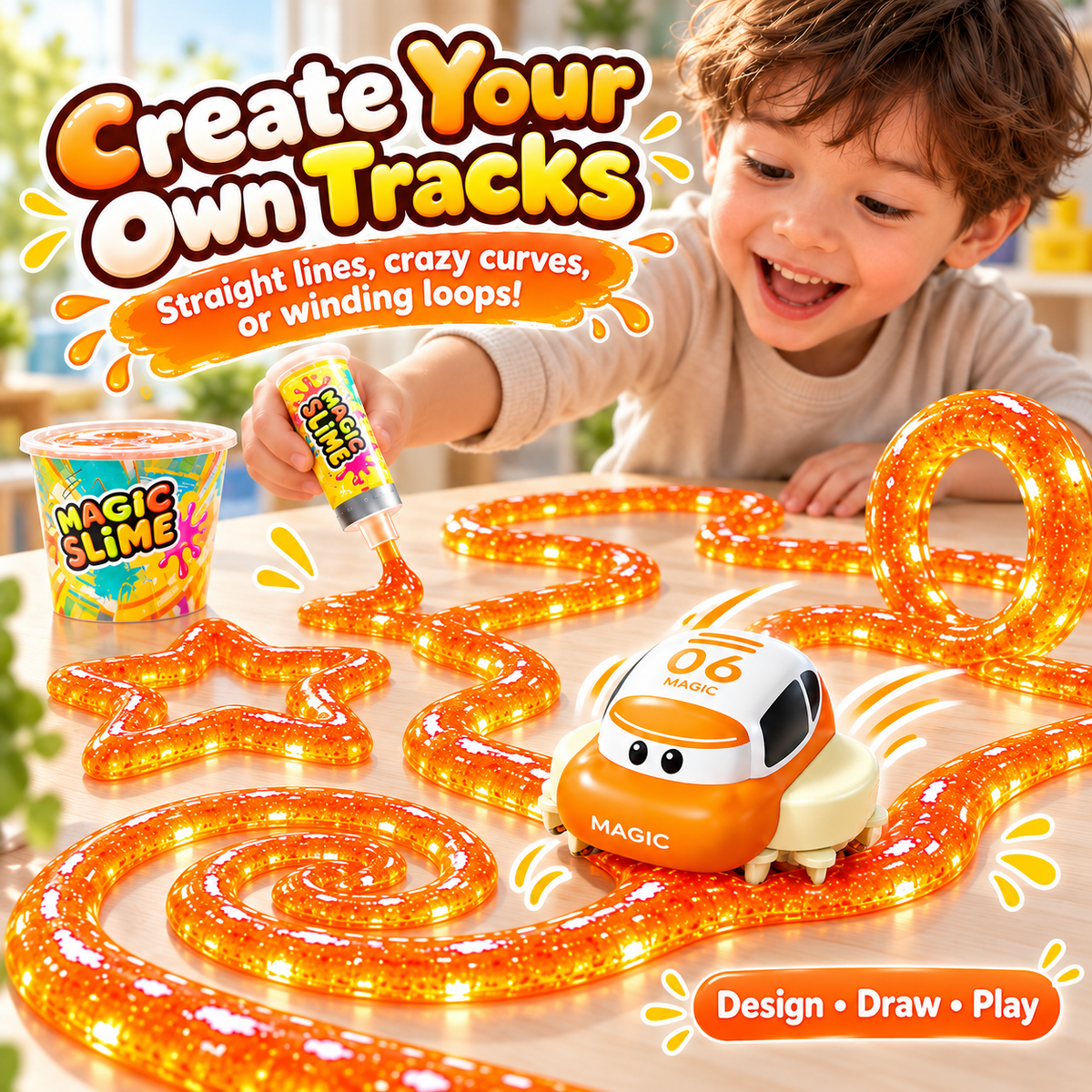 🚗 Magic Slime Track Car – DIY Track Building Toy