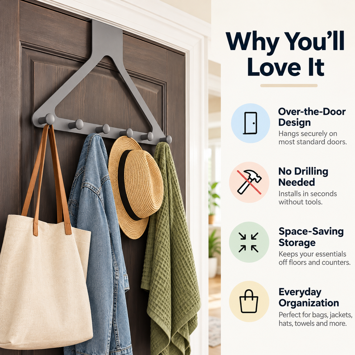 🏠 Over-the-Door Hanging Rack — Make Every Inch Count!