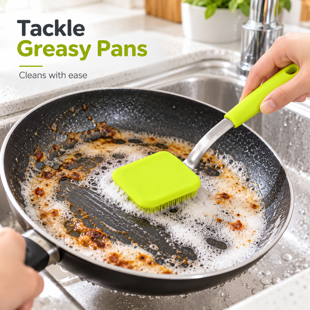 🧽 Silicone Kitchen Scrub Brush — Make Dishwashing Easier!