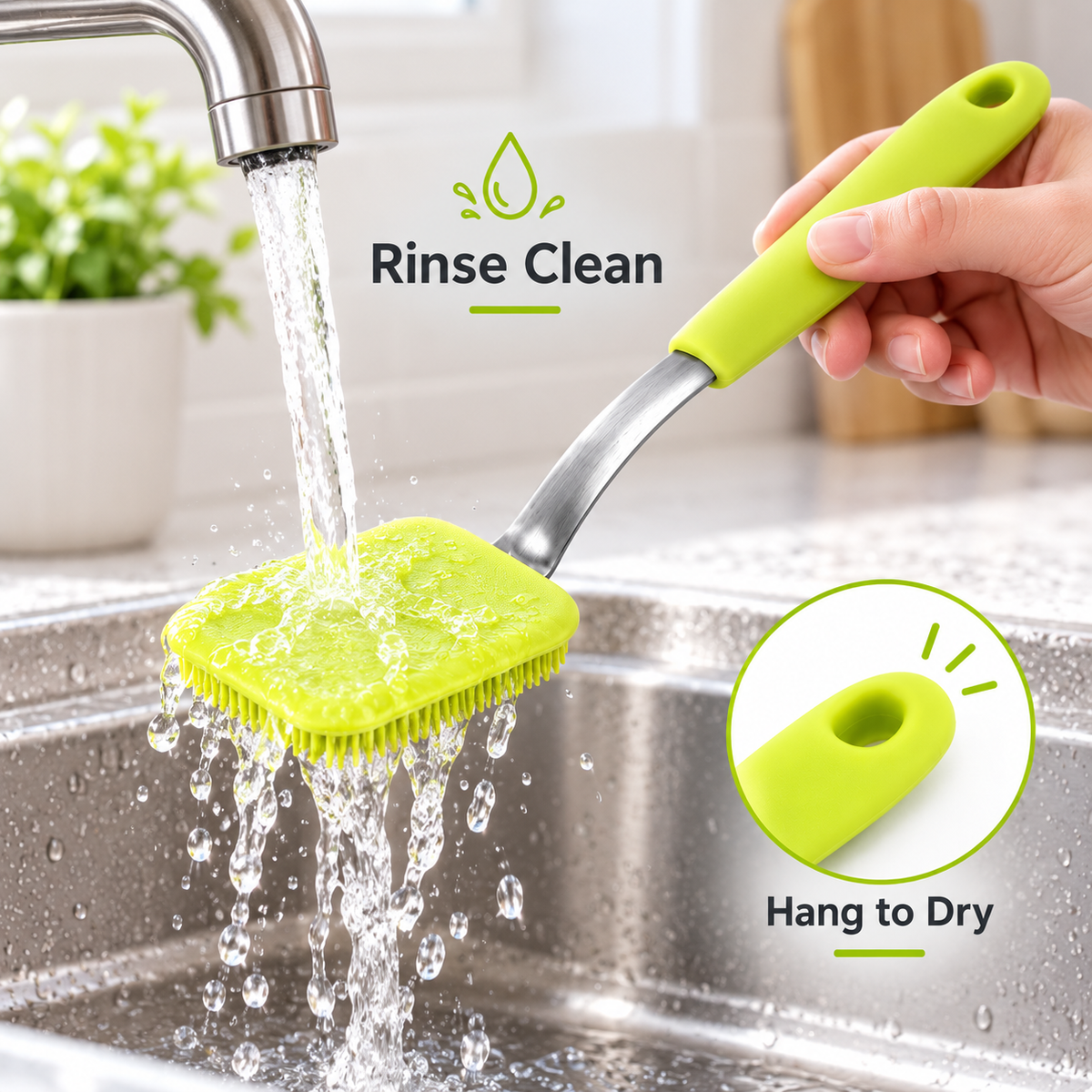 🧽 Silicone Kitchen Scrub Brush — Make Dishwashing Easier!