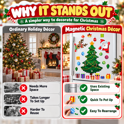 🎄 Magnetic Christmas Tree Decorations – Santa & Reindeer Fridge Magnet Set