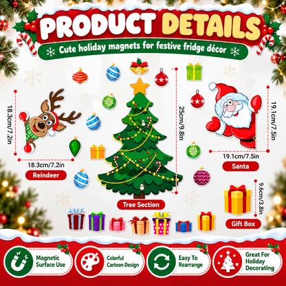 🎄 Magnetic Christmas Tree Decorations – Santa & Reindeer Fridge Magnet Set